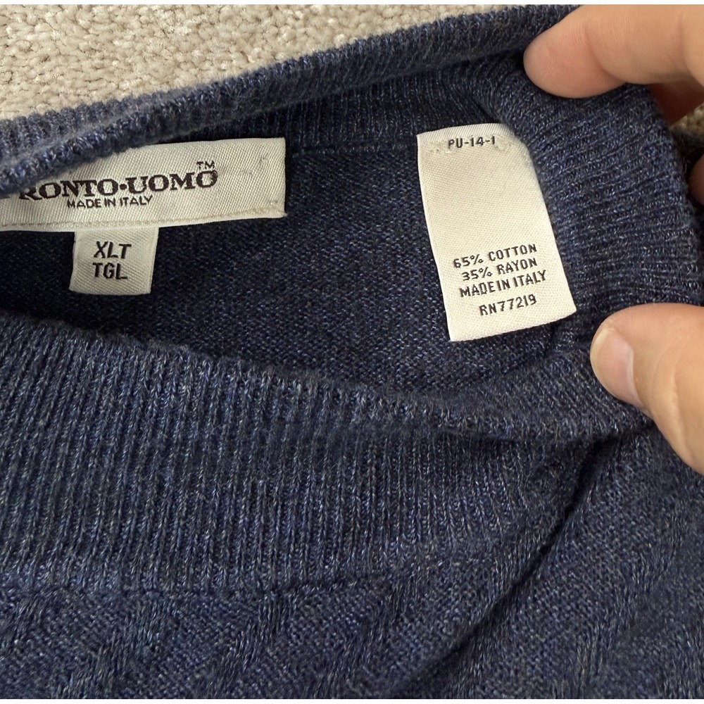 Pronto Uomo Mock Neck Sweater Men's XLT Blue Cotton Blend Knit Minimalist Italy - Picture 4 of 6